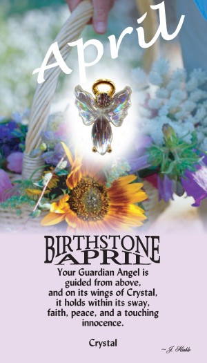 A handset crystal cabochon moonstone body with a matching handset custom manufactured modulated wings that are very reflective. A Genuine Austrian Crystal is used as the head stone. This lapel pin has a 14Kt gold finished halo hovering over the head.