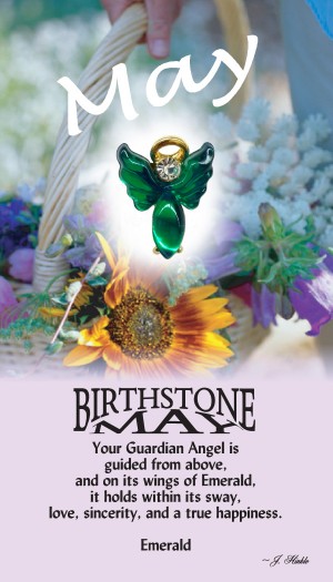 A handset emerald cabochon moonstone body with a matching handset custom manufactured modulated wings that are very reflective. A Genuine Austrian Crystal is used as the head stone. This lapel pin has a 14Kt gold finished halo hovering over the head.