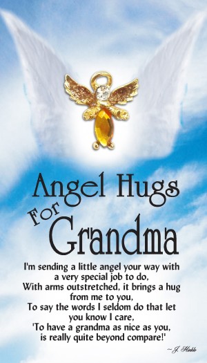 Each Angel Hugs For Grandma lapel pin has a hand set faceted body stone with hand painted sparkling silver epoxy wings.