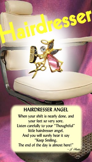 This layered 14K gold Hairdresser Angel lapel pin holds a comb and scissors and is accented with a genuine Austrian Crystal and sparkling epoxy with a choice of hand set faceted body stones in your favorite colors.